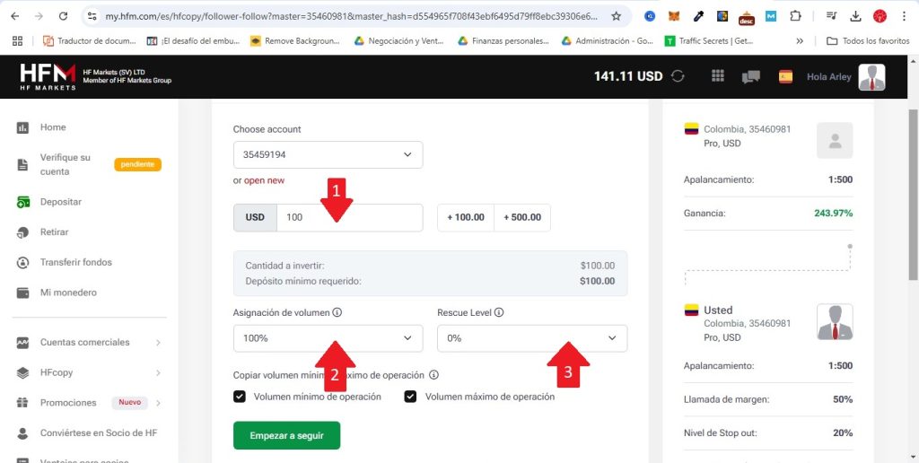 Como conectar tu cuenta con la cuenta master de copy trading
