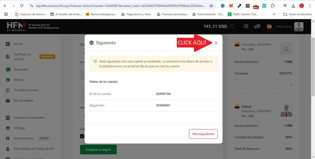 Como conectar tu cuenta con la cuenta master de copy trading 2